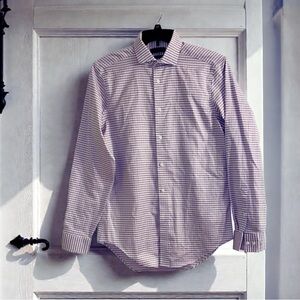 Calvin Klein Mens 15.5” Non-Iron Slim Fit Lavender White Checkered Dress Shirt